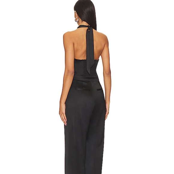 Paige Alimara Jumpsuit in Black Satin Halter Wide Leg Revolve Anthropologie - Picture 3 of 11